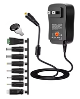 AC to DC Wall Power Adapter - MEDIUM-DUTY 30-WATTS OUTPUT - 100VAC-240VAC to Adjustable Output Voltage (3VDC-12VDC) & USB 5VDC@2.1A - Interchangeable Tips - Works with Battery Eliminator Kits