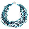 Glitzy Rocks  Turquoise and Lapis Chip Sterling Silver 7-Row Necklace, 20"