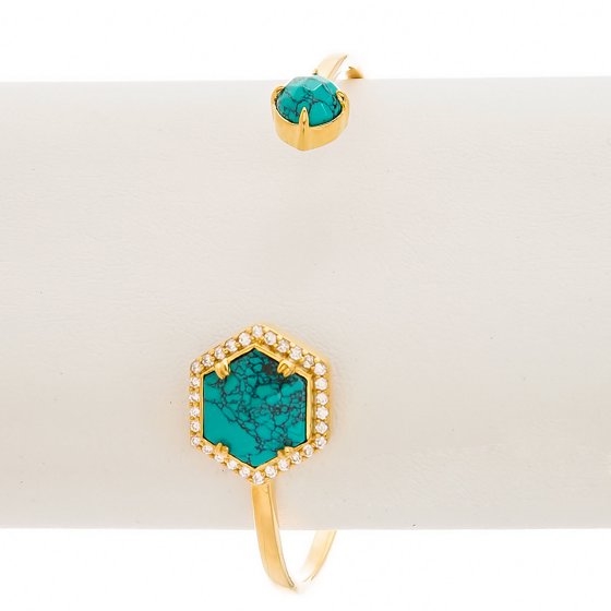 Women's Sterling Silver Gold-Plated Cuff Bangle with Turquoise and Cubic Zirconia