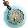 Howling Wolf Eagles Magic Medallion Circle Simulated Turquoise Pendant Necklace