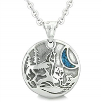 Unity Amulet Howling Wolf Family Wild Moon Simulated Turquoise Chips Pendant 22 Inch Necklace