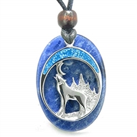 Howling Wolf Moon Good Luck Powers Sodalite Gemstone Pendant Necklace