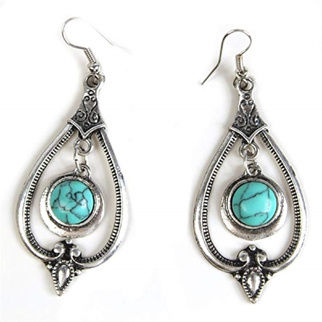 Turquoise Water Drop Earrings with Small Round Stone by Preciastore