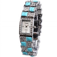 Time100 Women Quartz Bracelet Watches Fashion Simple Retro Round Shell Dial Plated Alloy Watch for Ladies (Diamond blue4)