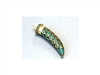 Tibetan Amulet Turquoise Jewelry Mosaic Brass Horn Tusk Pendant w/Gold