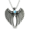 Angel Wings Celtic Viking Cross Magic Powers Amulet Simulated Turquoise Pendant 18 inch Necklace