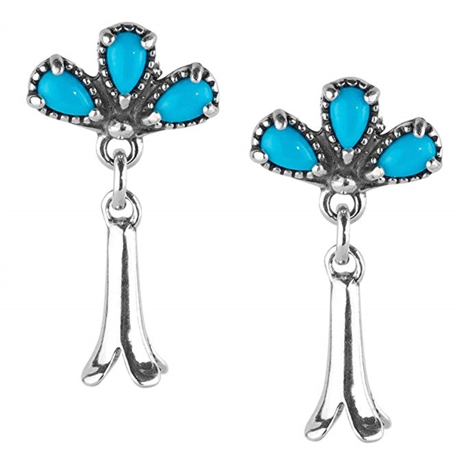 Sterling Silver Sleeping Beauty Turquoise Squash Blossom Earrings - AW Sleeping Beauty Collection