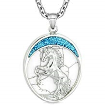 Courage Horse Wild Moon Mustang Protection Amulet Simulated White Turquoise Pendant 22 Inch Necklace