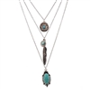Lureme Vintage Multi Layered Chain Turquoise Stone Flower Metal Feather Pendant Necklace