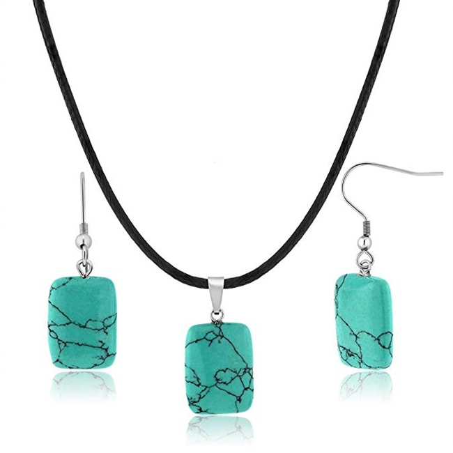 Gem Stone King Beautiful Rectangle Shape Simulated Turquoise Pendant Set with Matching Earrings