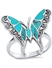 Filigree Style Turquoise Butterfly .925 Sterling Silver Ring Sizes 5-11