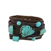 Semi Precious Stone Turquoise Leather Bracelet Button Closure (Adjustable)