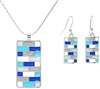 Lova Jewelry Aqua Turquoise Electric Blue Mosaic Glitter Silver Tone Metal Necklace Earrings Set