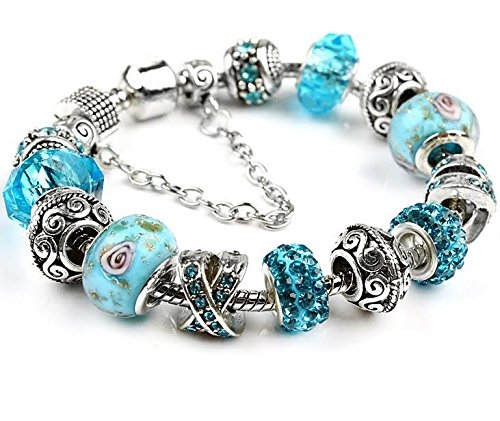 VinZ Bracelet (Blue,Turquoise) Gorgeous/Beads Bracelet/Jewelry/Women/Unisex/Ethnic/European bead bracelets/Zinc Alloy/Crystal/Rhinestone/Charms Bracelet/Bangles/Smooth and Bright/Classy