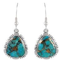 Turquoise Earrings 925 Sterling Silver & Genuine Copper-Infused Matrix Turquoise