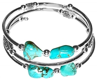 Sofia Luxe Handmade Stainless Steel and Stabilized Turquoise Wrap Around Memory Wire Bracelet Cuff Bangle