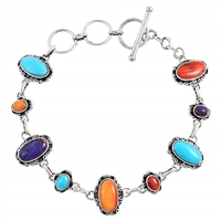 Turquoise Link Bracelet Sterling Silver 925 Genuine Turquoise & Gemstones