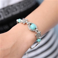 LittleB Vintage Bangle Jewelry Butterfly Turquoise Bracelet for Women and Girls.