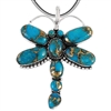 Dragonfly Turquoise Necklace Pendant Sterling Silver Genuine Turquoise & Gems (20")