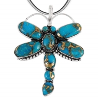 Dragonfly Turquoise Necklace Pendant Sterling Silver Genuine Turquoise & Gems (20")