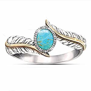 Meolin Synthetic Turquoise Feather Ring Bohemian jewelry,alloy,6