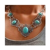 Chicer Bohemian Turquoise Necklace Earrings Set Pendant Carving Chain Jewelry for Women and Girls