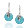 Vintage Style 925 Sterling Silver Dangle Earrings with Round Wheel Shaped Reconstituted Turquoise