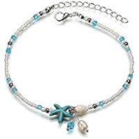 SULYSI Anklet for Women Conch Blue Stone Starfish & Charm Pearl Anklet Chain Bracelet Beach Foot Jewelry