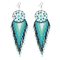 Long Beaded Tassel Turquoise Drop Dangle Fringe Bohemian Statement Earrings for Women Girls