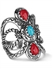 American West Turquoise And Coral Bold Ring- Size 5 to 10 - Classics Collection