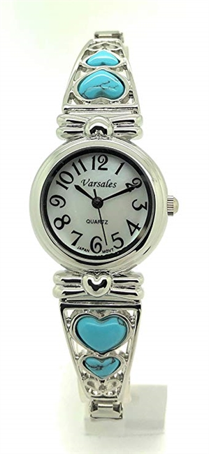 Ladies Heart Stones Stretch Elastic Band Fashion Watch Pearl Dial Versales