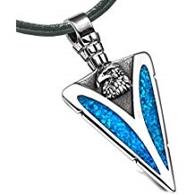 Arrowhead American Eagle Head Brave Powers Protection Amulet Simulated Turquoise Pendant Leather Necklace