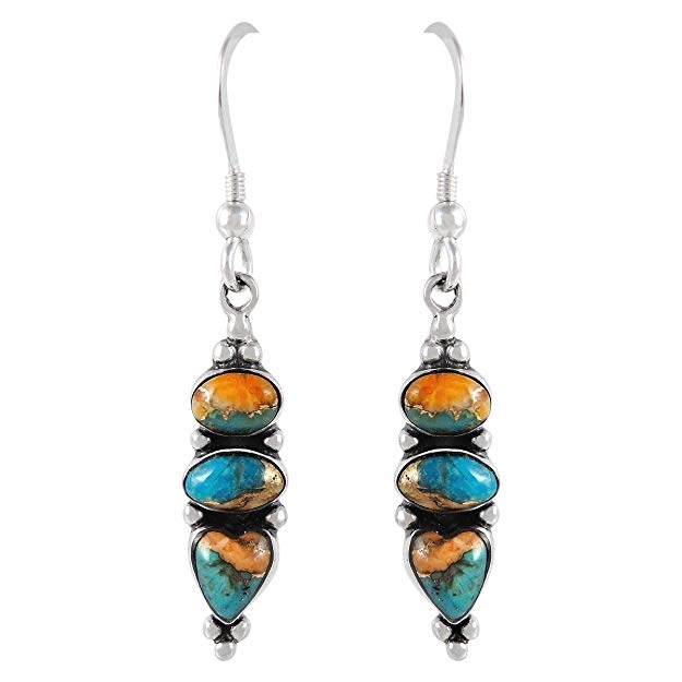 Spiny Oyster Turquoise Earrings in 925 Sterling Silver