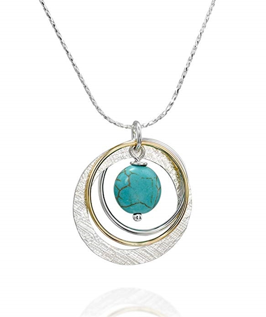 Multi Circles Turquoise Necklace Sterling Silver & 14k Gold-Filled Pendant, 18"+4" Extender