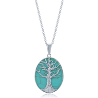 Beaux Bijoux Sterling Silver Turquoise Tree of Life Oval Pendant with 18" Chain