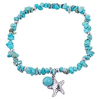 REEBOOOR Starfish Ankle Bracelet Amethyst Healing Stone Stretch Anklet Bracelet Chakra Beach Foot Jewelry for Women Girl