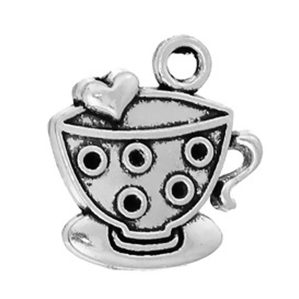 Antique Silver Teacup Charms - Set of 3