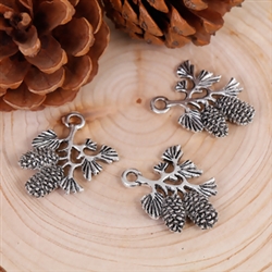 Antique Silver Pine Branch w/ Pine Cone Charms - Set of 3