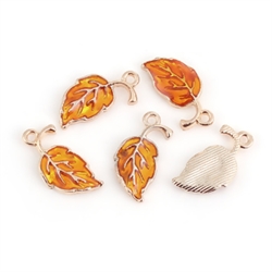 Orange Enamel Gold Plated Leaf Charms - Set of 4