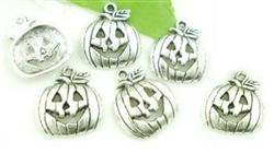 Silvertone Jack O'Lantern Charm Pendants - Set of 6