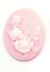 Pink and White Resin Floral Oval Charms