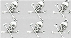 Silver Tone Skull & Crossbones Charms - Set of 6