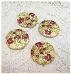 Floral Decorated Wooden Buttons - 15/16" Set of 4