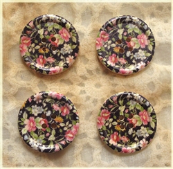 Floral Decorated Wooden Buttons - 1.18" Set of 4