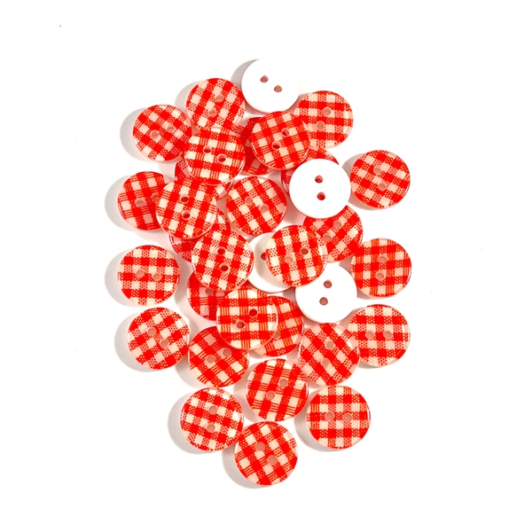 Red Gingham Buttons - 13mm, Set of 10