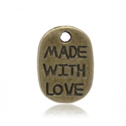 Antique Bronze Oval Charms "Made with Love"