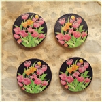 Floral Decorated Wooden Buttons - 1.18"