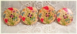 Floral Decorated Wooden Buttons - 1.18" Set of 4