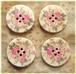 Floral Decorated Wooden Buttons - 1.18" Set of 4