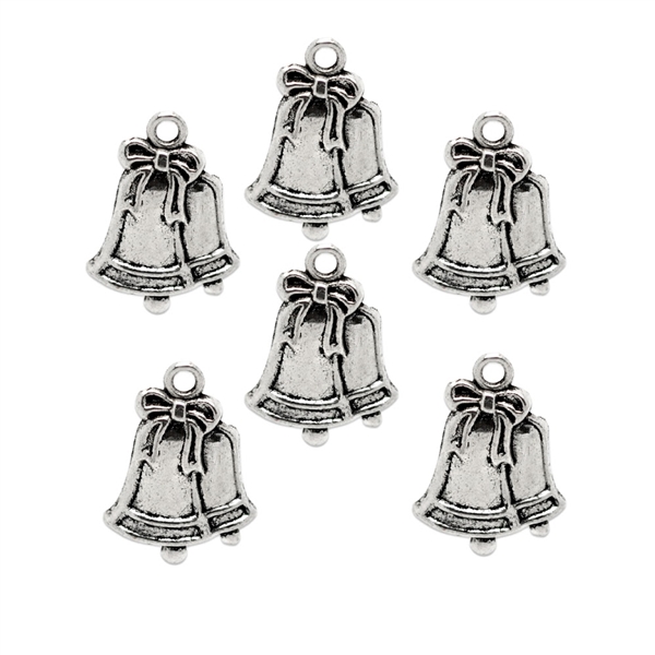 Silver Tone Christmas Bell Charms - Set of 5